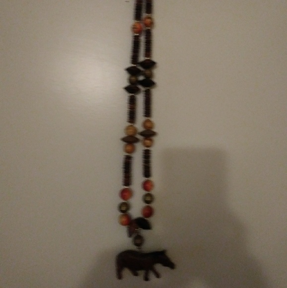 Tribal Wooden Zebra Necklace - Picture 1 of 3